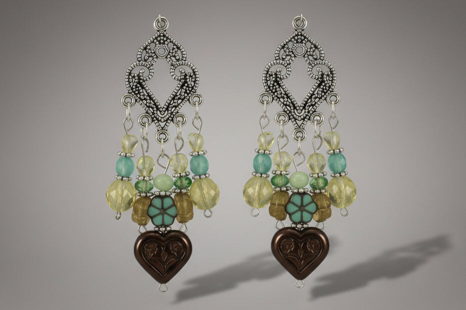 Czech Glass/ Uranium Glass Chandelier Dangle Earrings