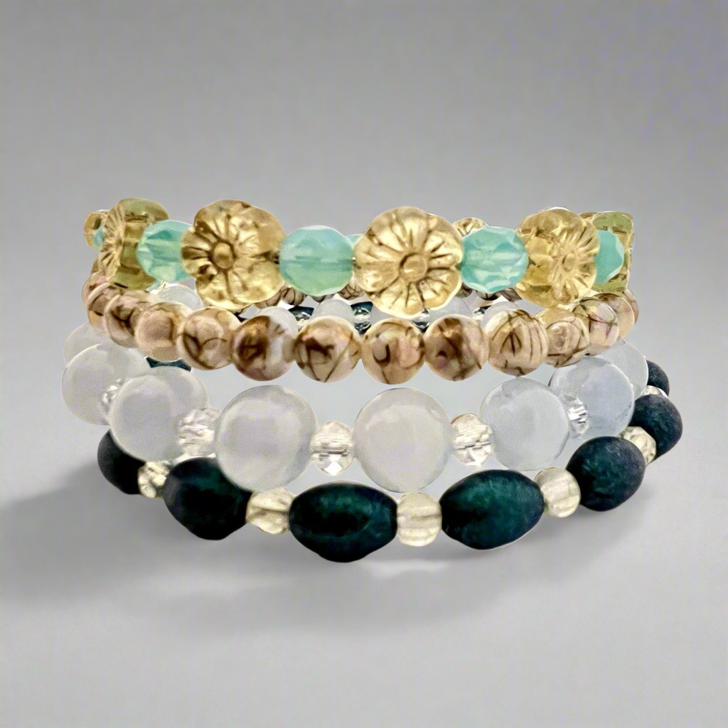 Handcrafted Wrap Bracelet Made w/ Czech Uranium Glass Beads Aquamarine And Shell Beads