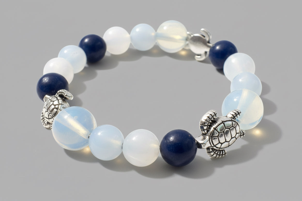 Opalite, Lapis Lazuli, Aquamarine, Quartz Gemstone Memory Wire Handmade Bracelet
