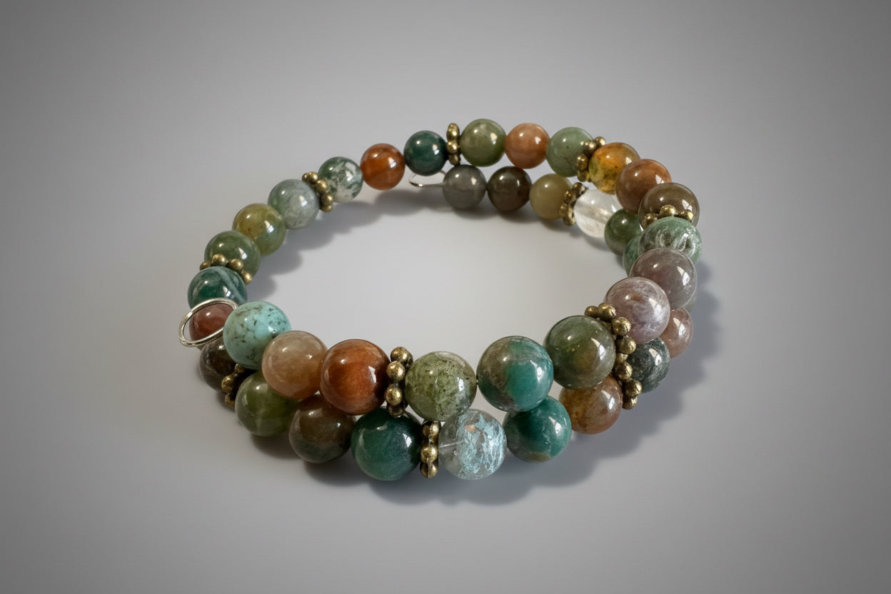 Indian Jasper Handmade Memory Wire Wrap Bracelet