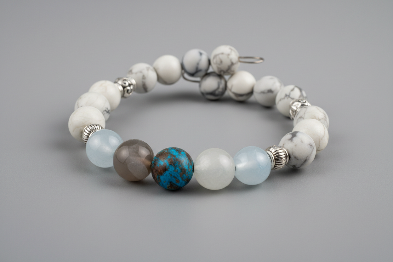 Howlite, Aquamarine, Chrysocolla, Botswana Agate and Quartz Gemstone Handmade Wrap Bracelet