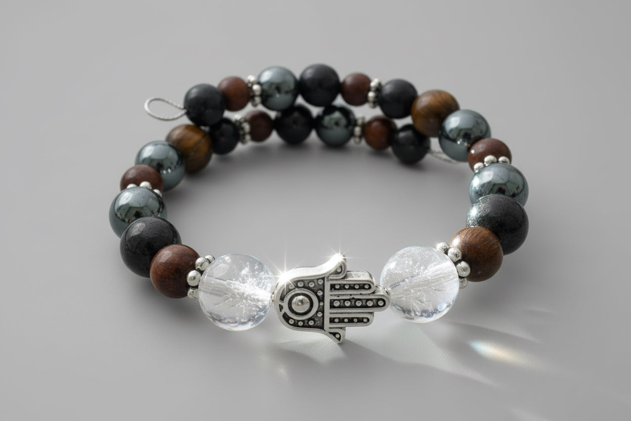 Mahogany Obsidian ,Hematite, Tiger’s Eye, Onyx, Quartz Gemstone Handmade Bracelet