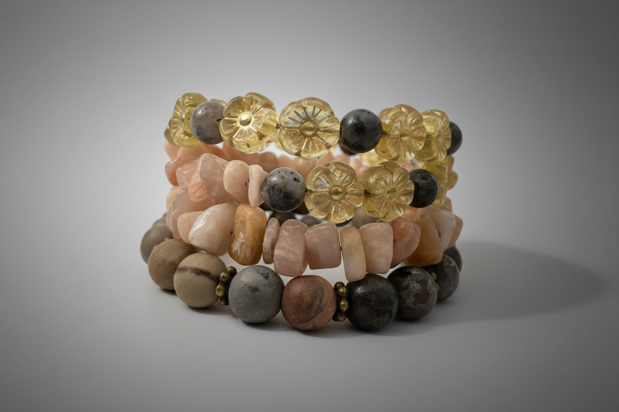 Handcrafted Wrap Bracelet Uranium Glass, Matte Jasper, Yooperlite Sunstone, Labradorite Beads