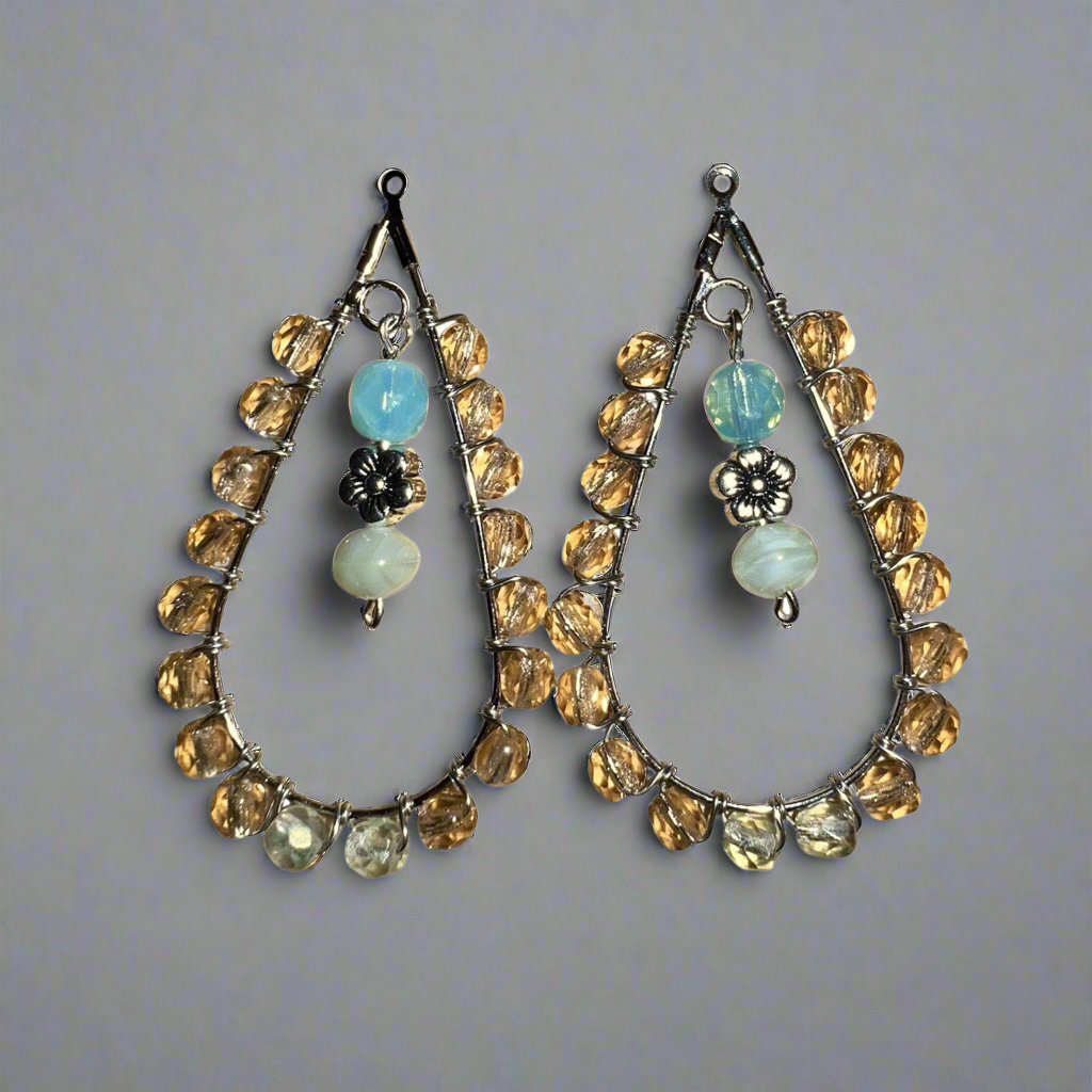 Handcrafted Uranium Glass Yellow Czech Beads Sterling Silver Plated Teardrop Earrings