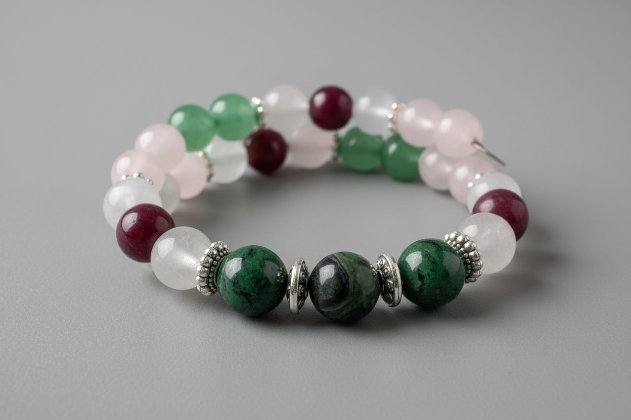 Kambamba Jasper, Rhodonite, Aventurine,Quartz Gemstone Handmade Bracelet
