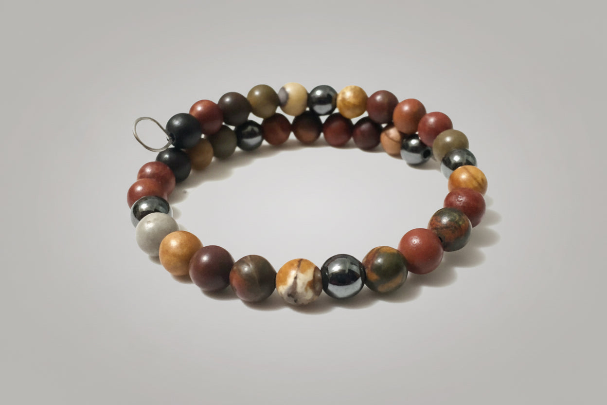 Picasso Jasper and Hematite Memory Wire Wrap Handcrafted Bracelet