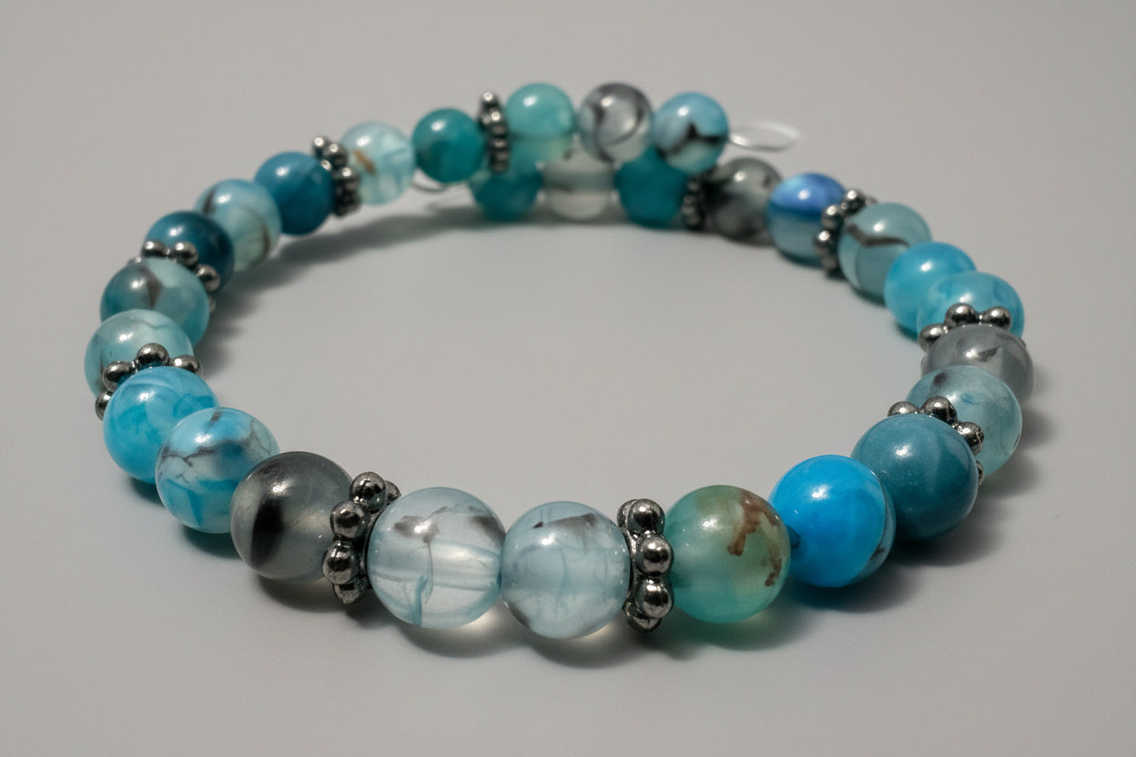 Blue Dragon Vein Agate Handmade Memory Wire Bracelet
