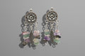 Silver Toned Gemstone Dreamcatcher Dangle Earrings Quartz, Aventurine, Amethyst