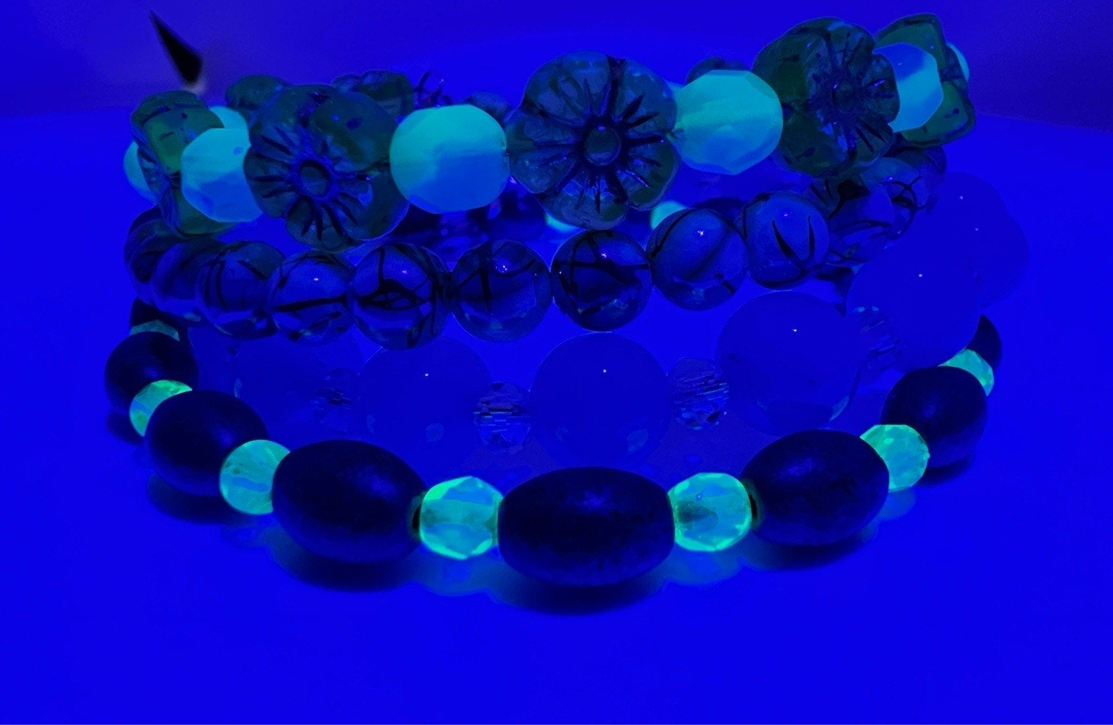 Handcrafted Wrap Bracelet Made w/ Czech Uranium Glass Beads Aquamarine And Shell Beads