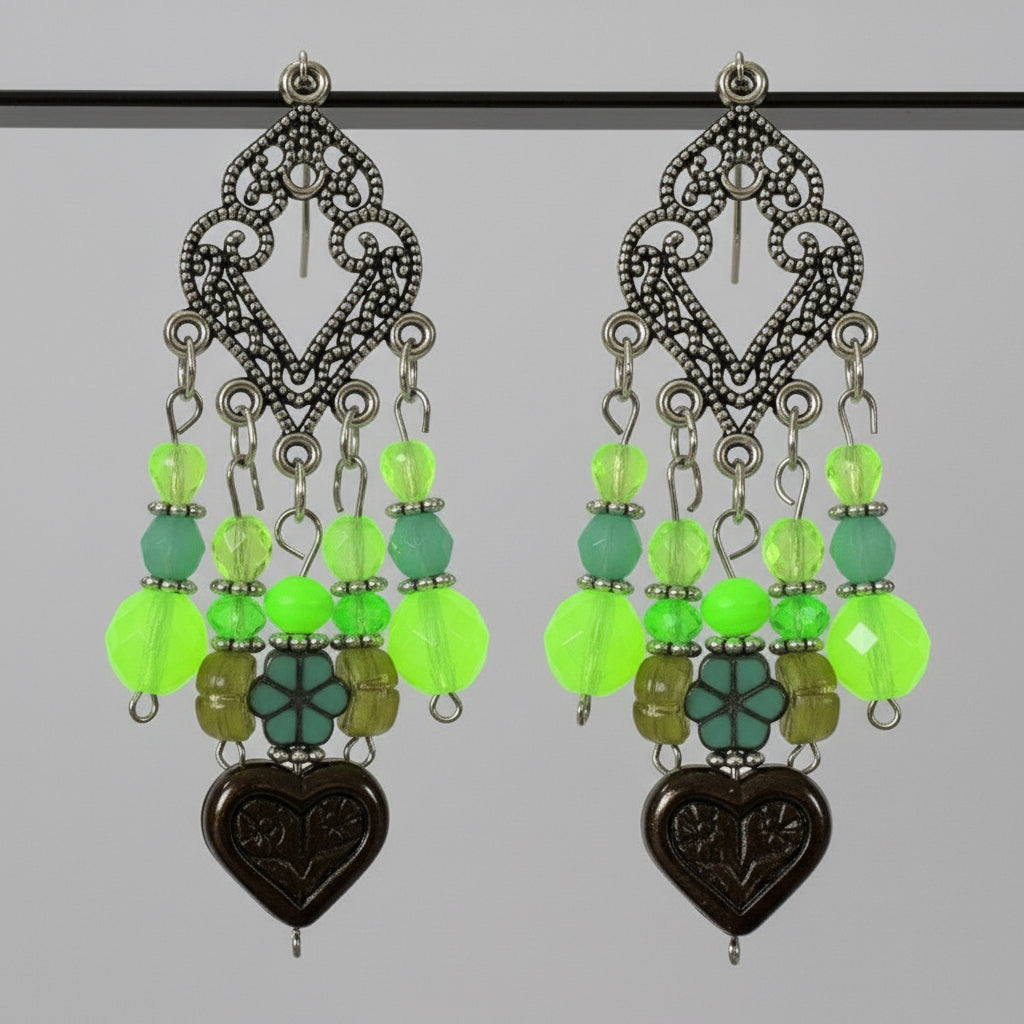 Czech Glass/ Uranium Glass Chandelier Dangle Earrings