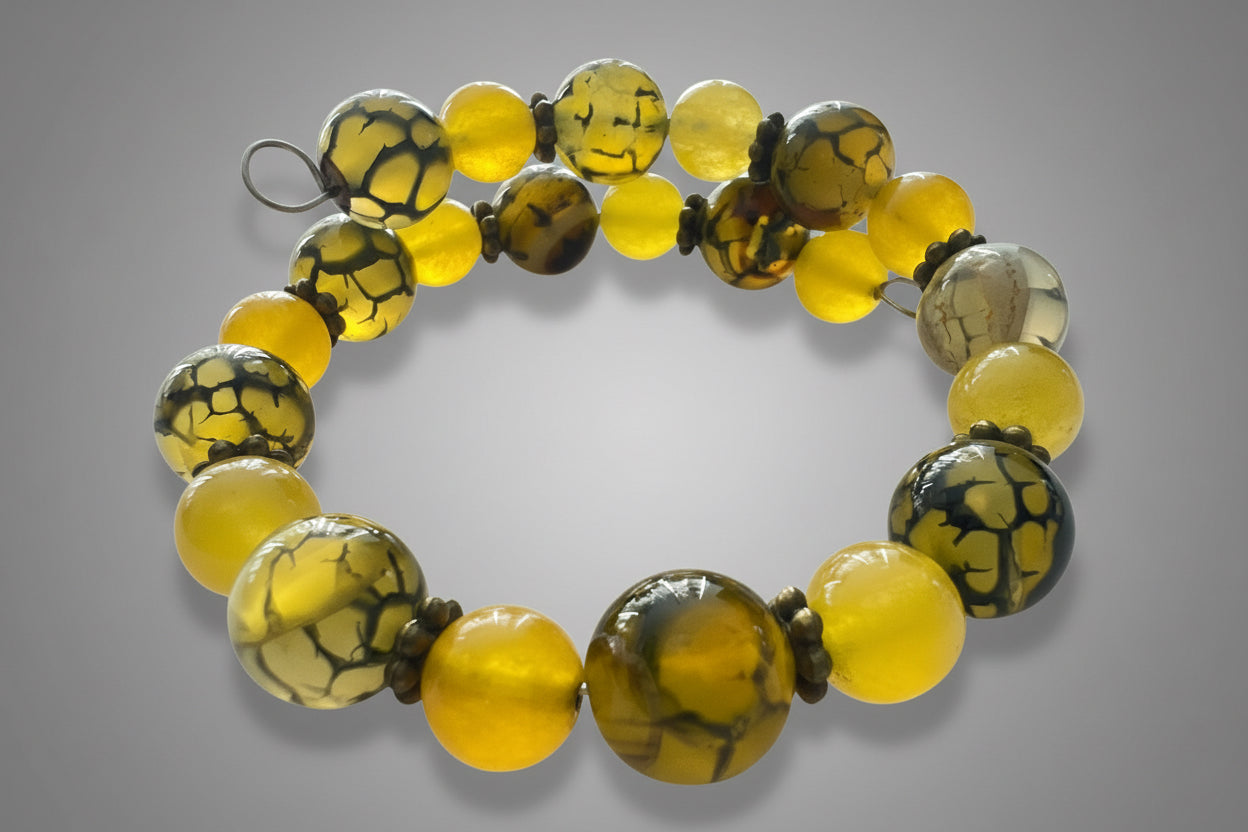 Dragon Vein Agate/ Citrine Gemstone Handmade Bracelet