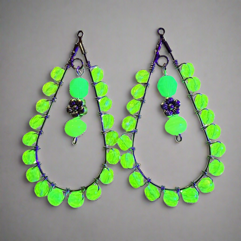 Handcrafted Uranium Glass Yellow Czech Beads Sterling Silver Plated Teardrop Earrings