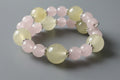 Rose Quartz, Pale Green Jade Gemstone Bracelet Memory Wire Handmade