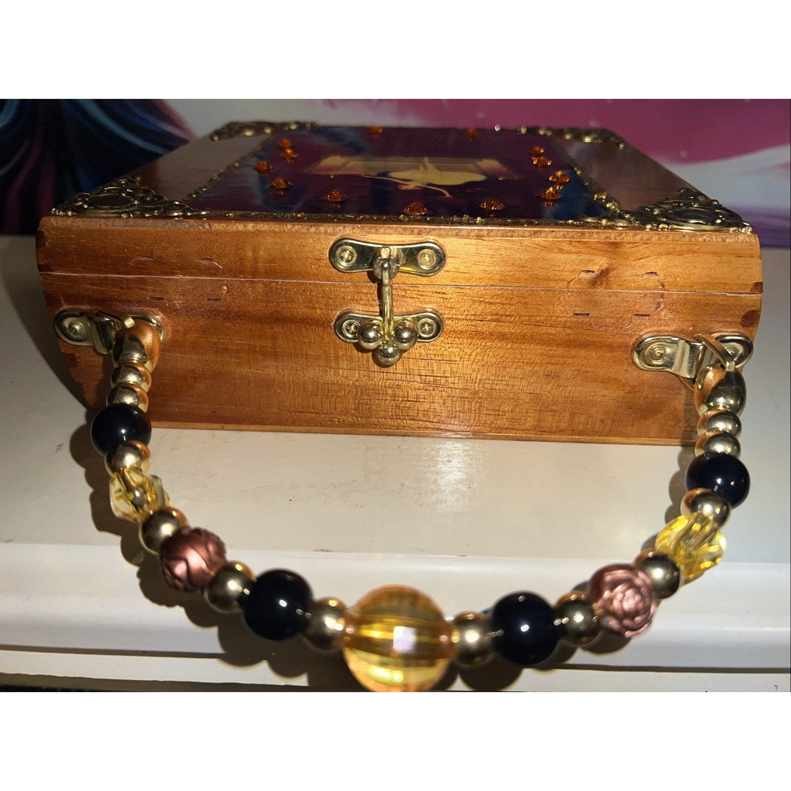 Cigar Box Purse Dominican Republic The Music Box Beaded Handle Mirror Vintage